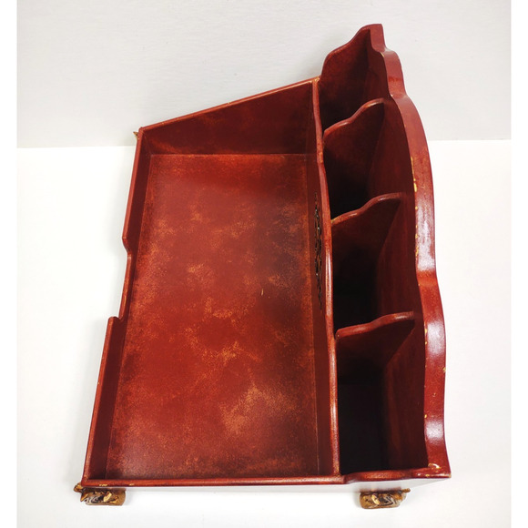 Vintage Mid Century Modern Footed Wooden Mail Letter Desk Organizer Ornate NICE! - Picture 8 of 14